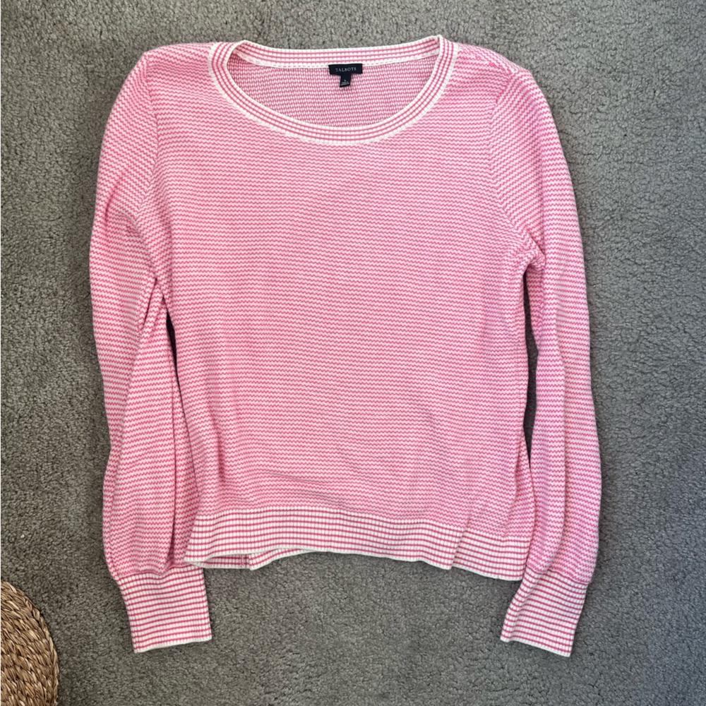 Talbots Women’s Pink Striped Crew Sweater